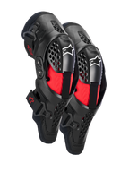 Alpinestars SX-1 Plasma knæbeskyttere, motocross knæbeskyttelse, sort og rød, med halvstive ventilerede rammer, rød indvendig polstring, hvide Alpinestars-logoer på knæskallen og et dobbelt drejeledssystem til off-road kørsel