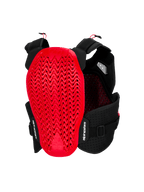 Alpinestars A-4 Plasma brystbeskytter, set bagfra, sort og rød, med en stor rød Nucleon PLASMA-rygbeskytter med et bølget perforeret design, sort mesh-chassis med justerbare stropper og hvid Alpinestars-branding.