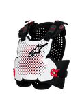 Alpinestars A-4 Plasma brystbeskytter, motorcykelbeskyttelse, hvid med sorte og røde detaljer, ventileret design med hård skal, justerbare sidestropper, letvægts off-road beskyttelse