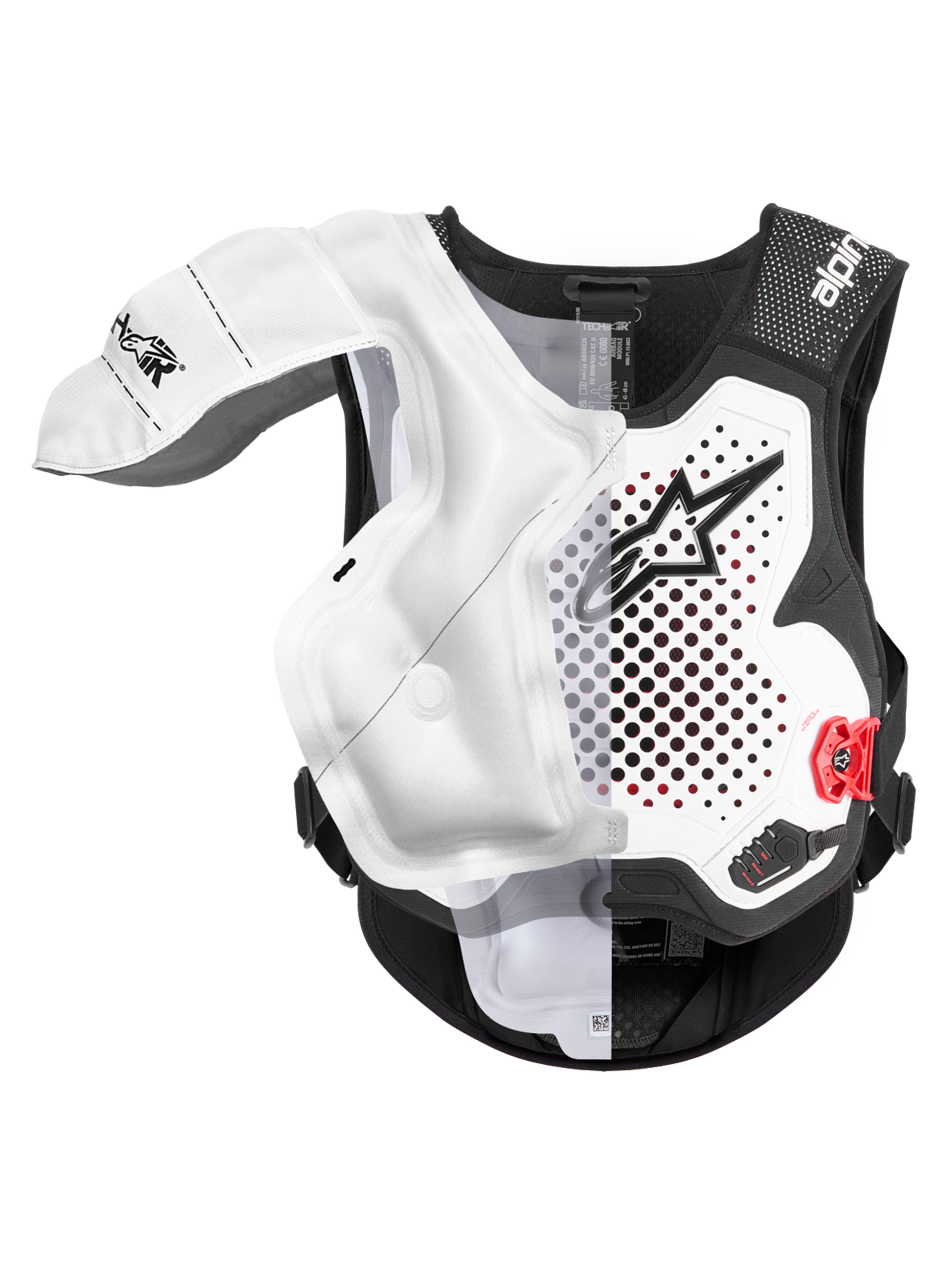 Alpinestars Tech-Air® MX System, motocross-airbagvest, hvid og sort, CE-certificeret off-road beskyttelse med oppustet airbagblære