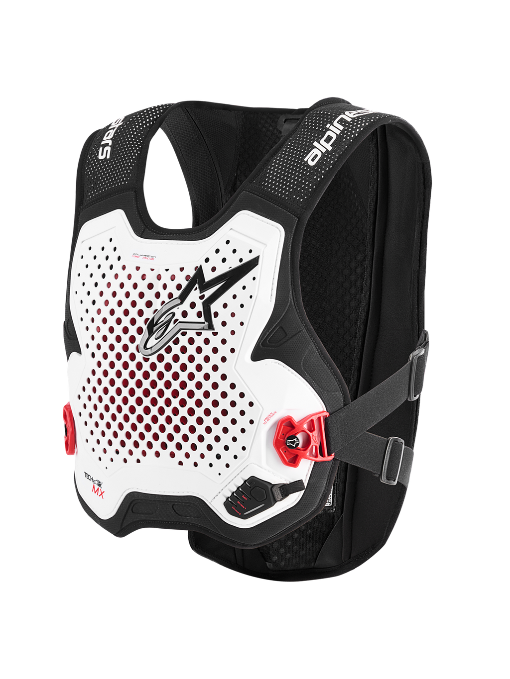 Alpinestars Tech-Air® MX System, motocross airbagbeskyttelsesvest i hvid og sort, med CE-certificeret beskyttelse, integreret Nucleon PLASMA rygbeskytter og åndbar stretch-meshkonstruktion