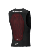 Alpinestars Bionic Plasma LT beskyttelsesvest, set bagfra, sort åndbart mesh med en stor rød Nucleon PLASMA-rygbeskytter, hvidt Alpinestars-navnetræk og logo, designet til off-road og motocross-stødbeskyttelse