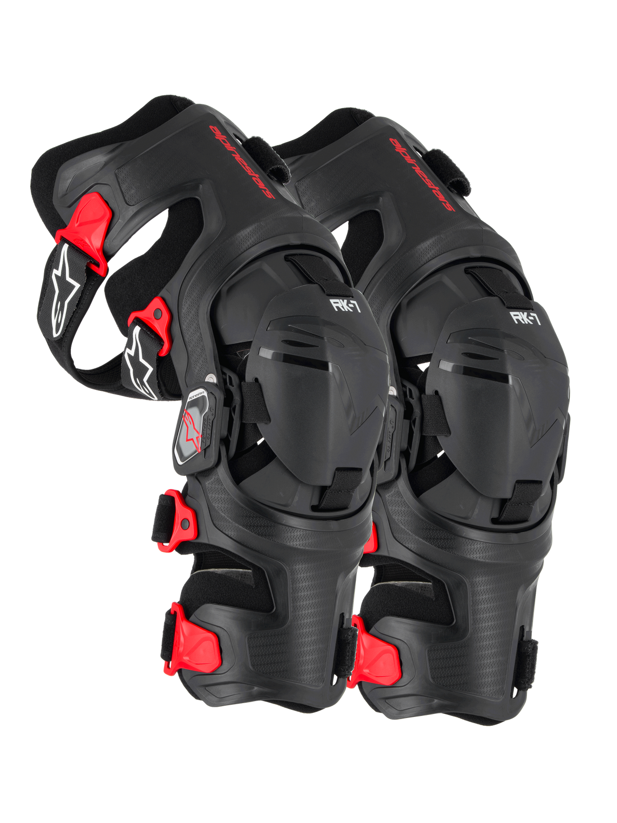 Alpinestars RK-7 Plasma knæortoser, motocross-knæbeskyttere, sort og rød, CE-niveau 1-certificeret med firepunkts-hængselsystem og Nucleon PLASMA-vattering
