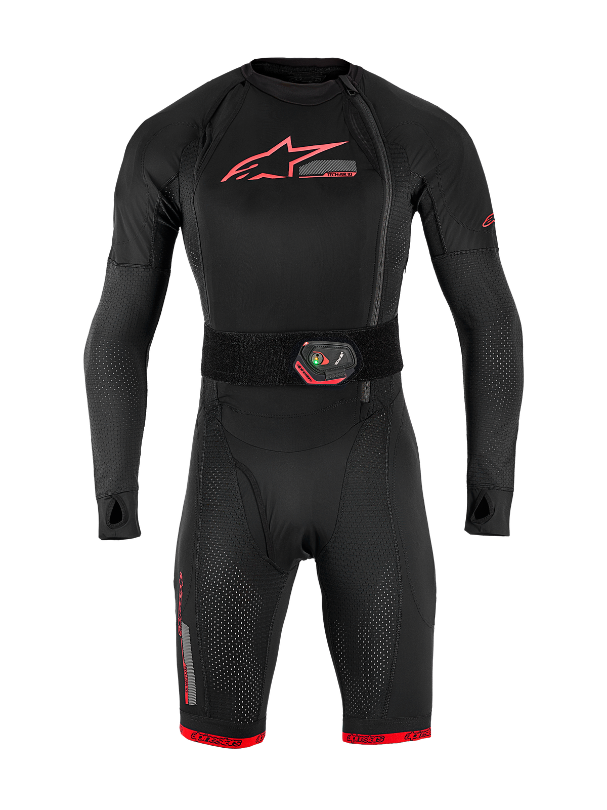 Tech-Air® 10 V2 Race Airbag System, sort basislag med røde detaljer og integreret LED-aktiveringsbælte.