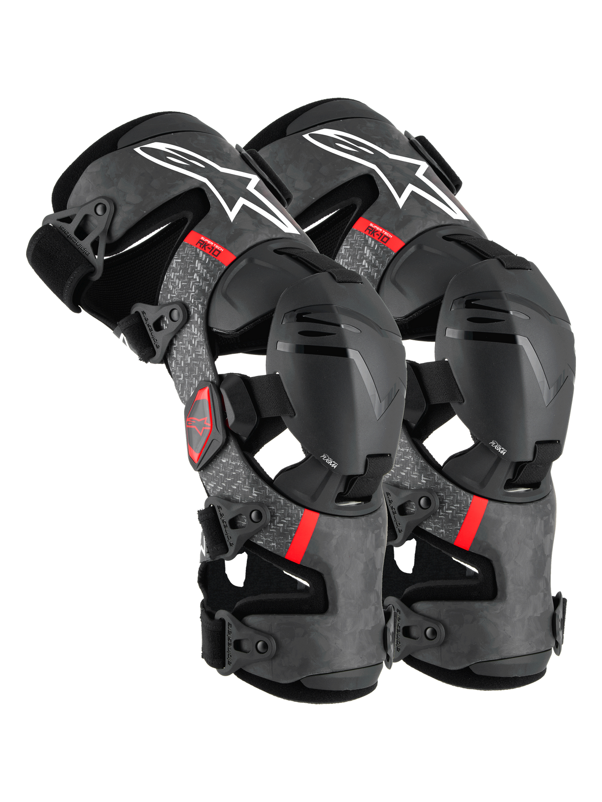 Alpinestars Supertech RK-10 Plasma knæortoser, motocross-knæbeskyttere, sort og rød, CE-certificeret kulfiberkonstruktion