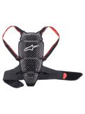 Alpinestars Nucleon KR-Cell Protector, rygbeskytter til motorcykel, røg-sort og rød, med perforeret honeycomb-gitter med hvidt Alpinestars-logo, justerbare røde stropper med logo og et sort mavebælte, ergonomisk ventileret design