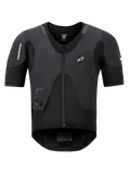 Alpinestars Tech-Air 5 Plasma System, sort airbag-vest, set forfra med korte ærmer og central lynlås, Alpinestars-branding og integreret LED-statusdisplay, ultraslankt beskyttende undertøj til motorcykelsikkerhed