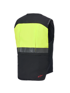 Alpinestars Tech-Air® 3 V2 System, motorcykel airbagvest, set bagfra, sort og gul fluo, med højsynligt gult øvre rygpanel, reflekterende horisontal stribe og rød logodetalje
