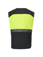 Alpinestars Tech-Air® 3 V2 System, motorcykel airbag-vest, sort og gul fluo, set bagfra med en gul overdel med høj synlighed og en reflekterende vandret stribe, slankt og let beskyttelsesudstyr til touring og pendling