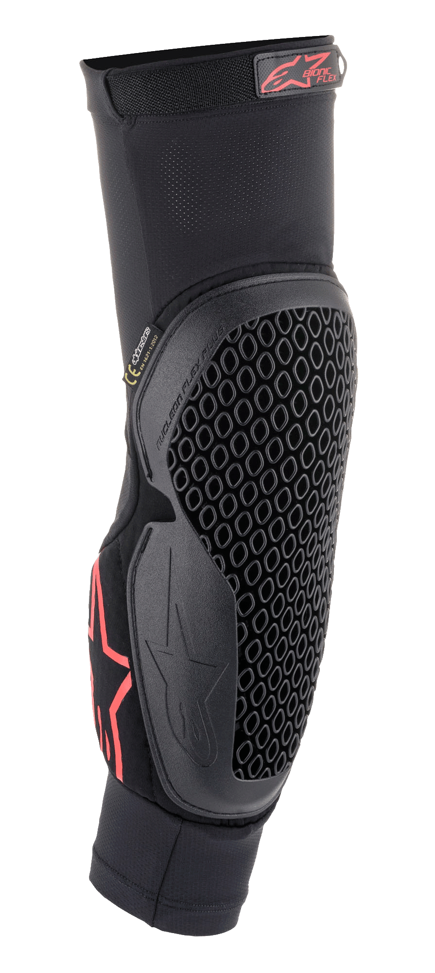 Alpinestars Bionic Flex albuebeskytter, sort og rød, slip-on mesh-ærme med fleksibel honeycomb Nucleon Flex-teknologi, rødt Alpinestars-logo, ergonomisk beskyttelsesudstyr til off-road motorcykel