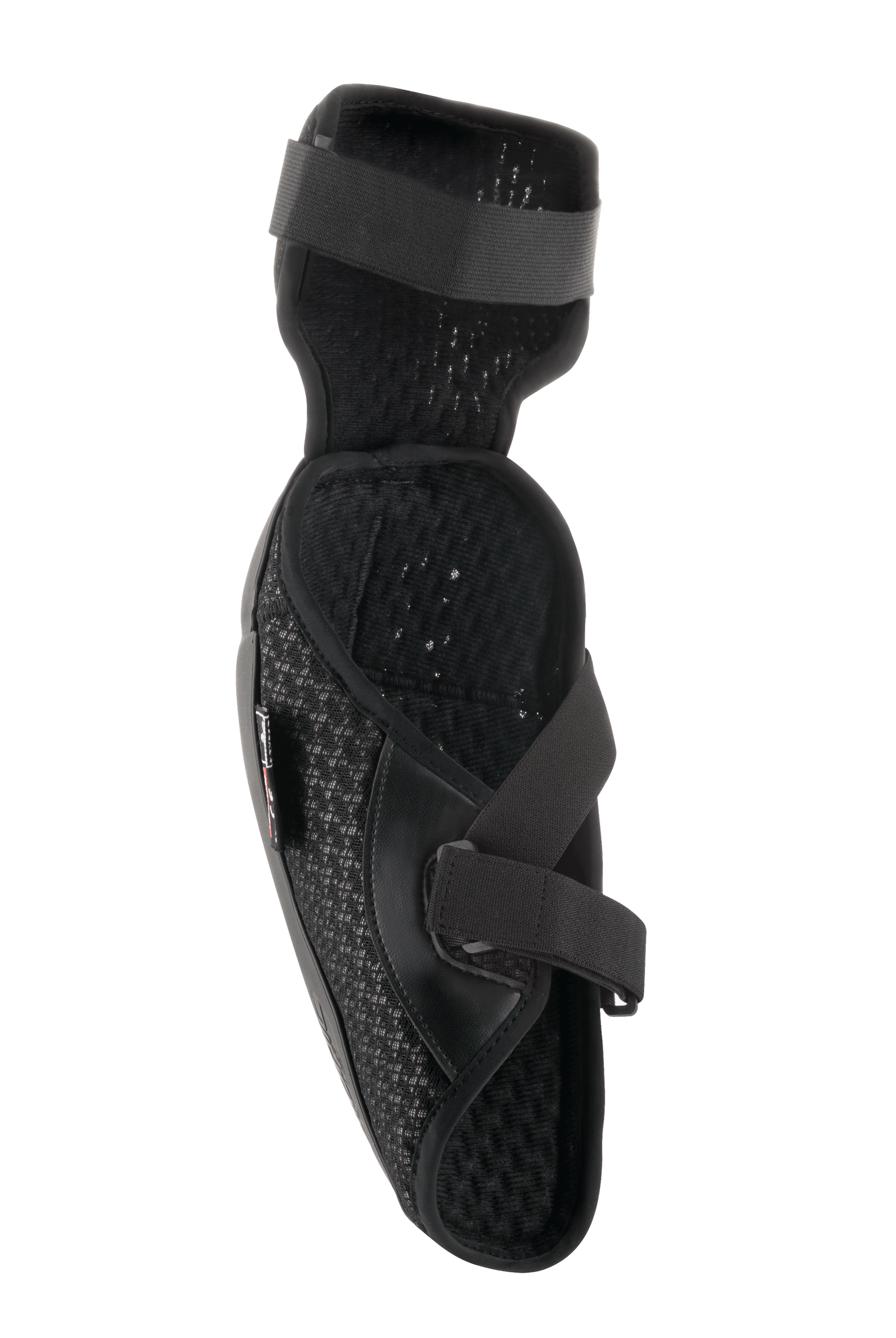 Alpinestars Bionic Plus albuebeskytter, sort, set indefra med 3D-mesh-polstring og dobbelt strop-lukkesystem, let ergonomisk design til off-road-beskyttelse