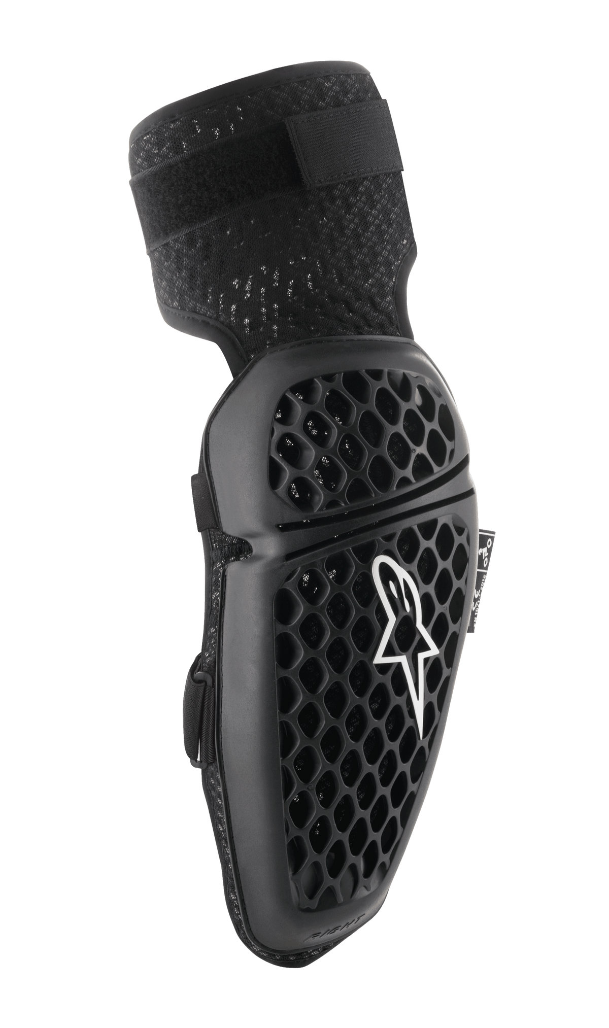Alpinestars Bionic Plus Elbow Protectors, Black, Motocross Elbow Protection, Honeycomb Pattern for Ventilation, Ergonomic Curved Design, Textured Elastic Strap, CE Certified, Right Side View