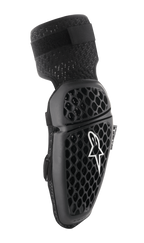 Alpinestars Bionic Plus albuebeskyttere, sort, motocross albuebeskyttelse, honeycomb-mønster til ventilation, ergonomisk buet design, tekstureret elastikrem, CE-certificeret, set fra højre side