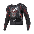 Alpinestars Bionic Tech V3 Protection Jacket, motorcykelbeskyttelsesjakke, sort med hvide og røde detaljer, perforeret brystbeskytter med hvidt stjernelogo, justerbare røde spænder, integrerede skulder- og albuebeskyttere, åndbart mesh-baselag