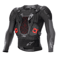 Alpinestars Bionic Plus V2 Protection Jacket, motocross kropsbeskyttelse, sort og antracitgrå med røde detaljer, brystbeskytter i bikubemønstret mesh, polstrede skuldre og albuer, åndbart mesh-design til off-road racing