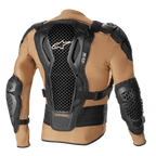 Alpinestars Bionic Action V2 beskyttelsesjakke, Sand Black og Tangerine, set bagfra, der viser Cell Technology-rygbeskytteren med honeycomb-design, integreret skulder- og albuebeskyttelse samt åndbar sandfarvet mesh-konstruktion.