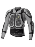 Alpinestars Bionic Action V2 beskyttelsesjakke, off-road motorcykelbeskyttelse, grå og sort med neongule detaljer, honeycomb-mønstret Cell Technology bryst- og skulderbeskyttelse, åndbar mesh-konstruktion, justerbare stropper og taljebælte til motocross og enduro