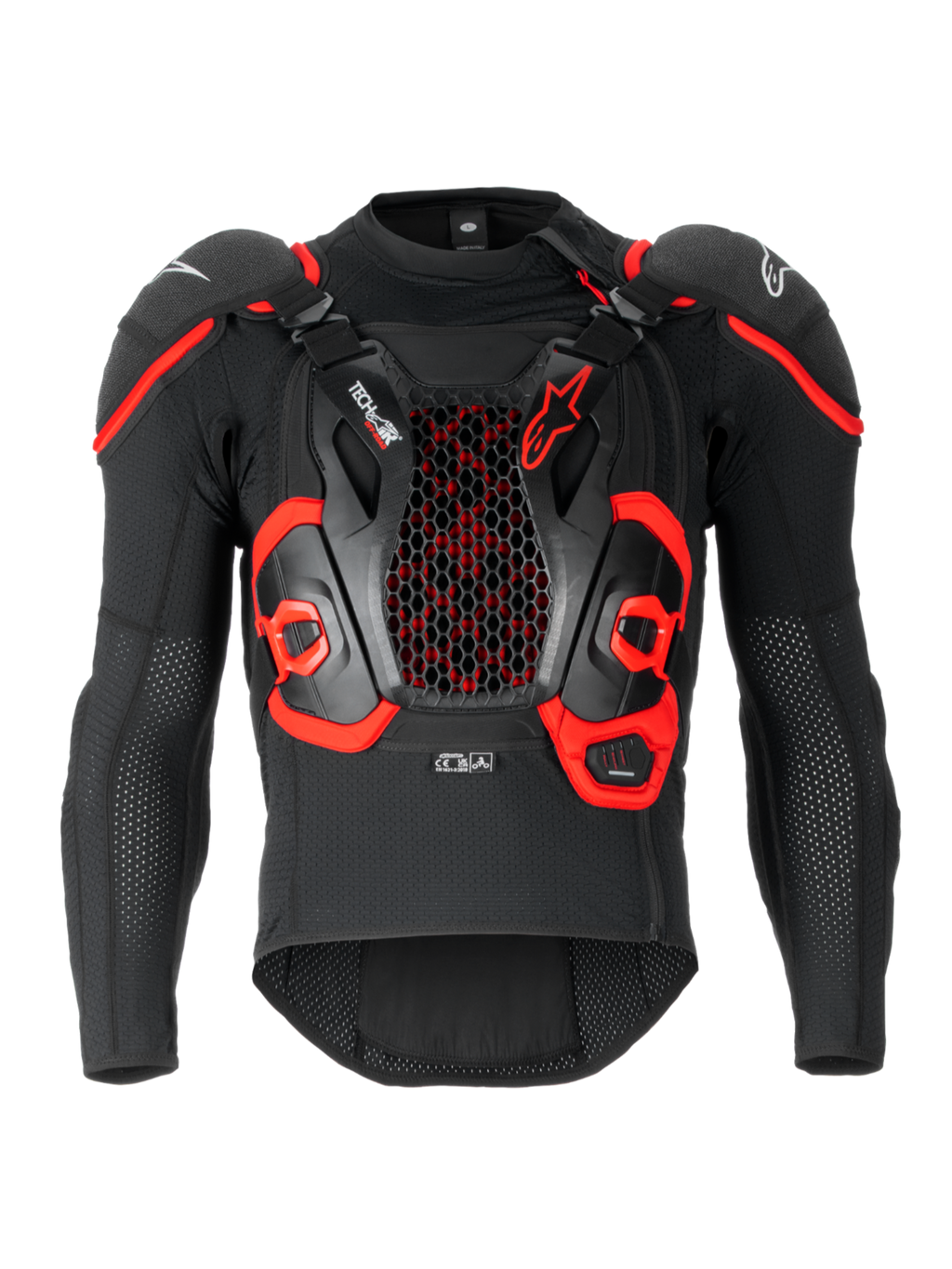 Alpinestars Tech-Air Off-Road System, FIM-homologeret off-road airbag-system, sort og rød, tekstilkonstruktion med integreret Nucleon CELL bryst- og rygbeskyttelse