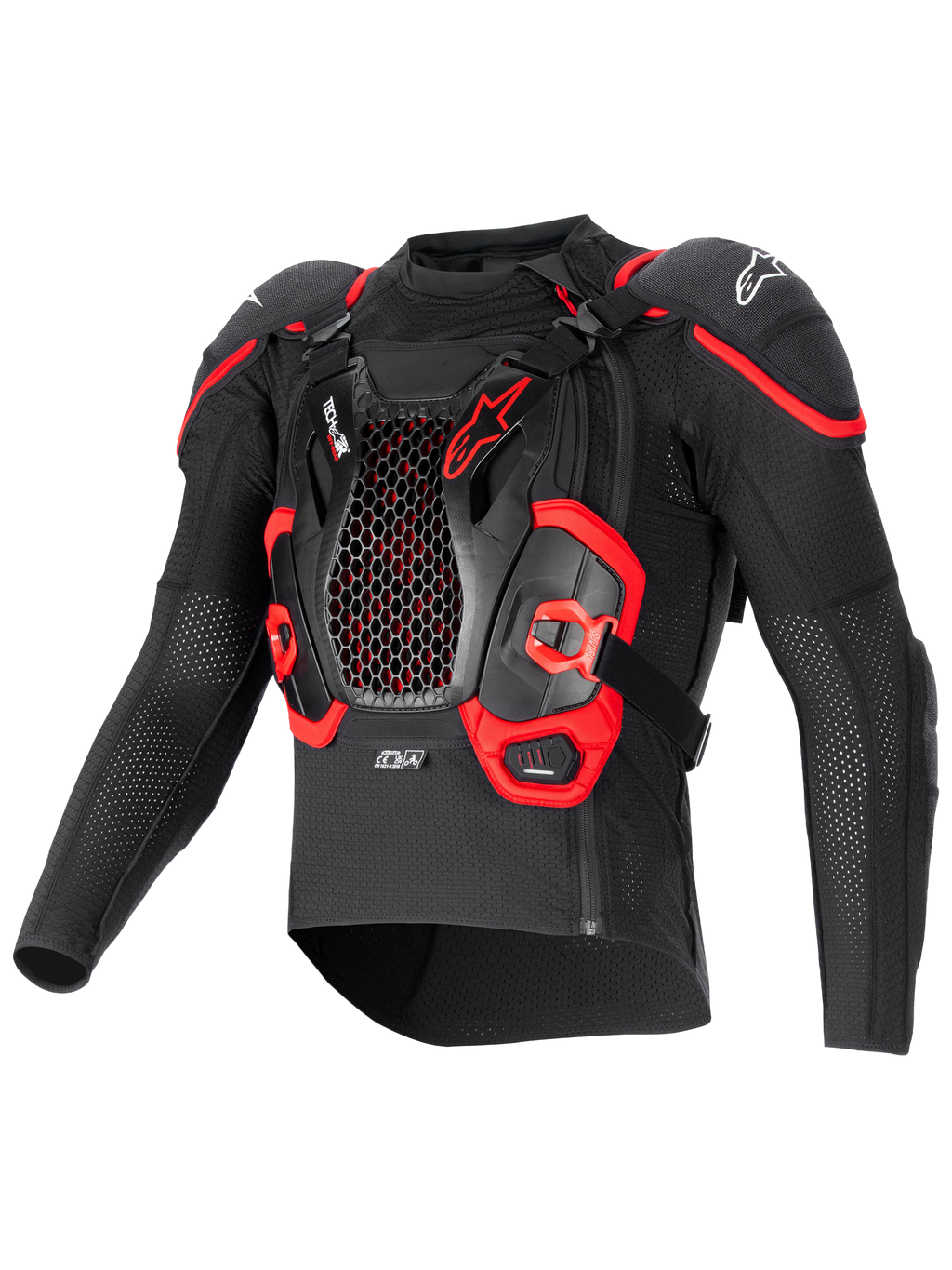 Alpinestars Tech-Air® Off-Road System, off-road airbag- og beskyttelsesjakke, sort og rød, tekstilkonstruktion med integreret Nucleon CELL bryst- og rygbeskyttelse