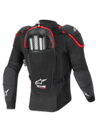 Alpinestars Tech-Air® Off-Road System, off-road motorcykel airbag-beskyttelsesjakke, bagfra, sort og rød, med integreret Nucleon CELL rygbeskytter og dobbeltladet inflatorrum