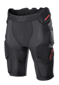 Alpinestars Bionic Pro Protection Shorts, motocross beskyttelsesshorts, sort og rød, med polstret beskyttelse til hofter og lår, åndbart mesh-materiale, elastisk linning med rødt ASTARS-logo, teknisk design til beskyttelse ved off-road kørsel