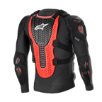 Alpinestars Bionic XTR Plasma beskyttelsesjakke, sort, rød og hvid, set bagfra med den store rillede Nucleon PLASMA rygbeskytter, skulder- og albuepolstring, sort mesh-konstruktion til off-road motocross-beskyttelse