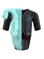 Alpinestars Tech-Air® 7X System, autonom airbag-vest til motorcykel, sort mesh-chassis med lyseblå gennemsigtig visualisering af den interne airbag-blære, teknisk beskyttelsesudstyr med korte ærmer og integreret rygbeskytter