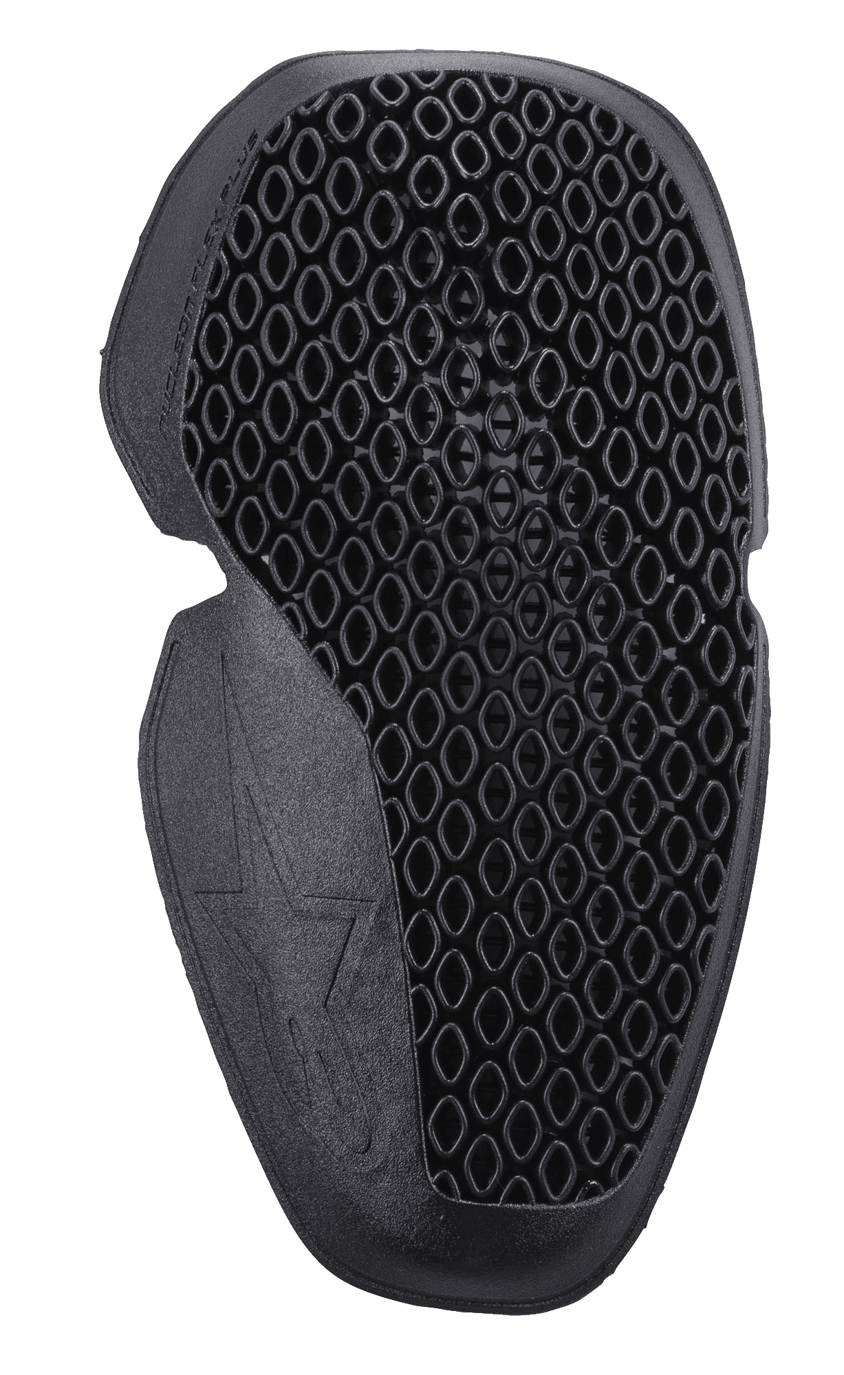 Alpinestars Nucleon Flex Plus knæbeskytter, sort, knæbeskytterindsats til motorcykel med en perforeret åben cellestruktur i bikubemønster, ergonomisk slank profil og fleksibelt design med præget stjernelogo