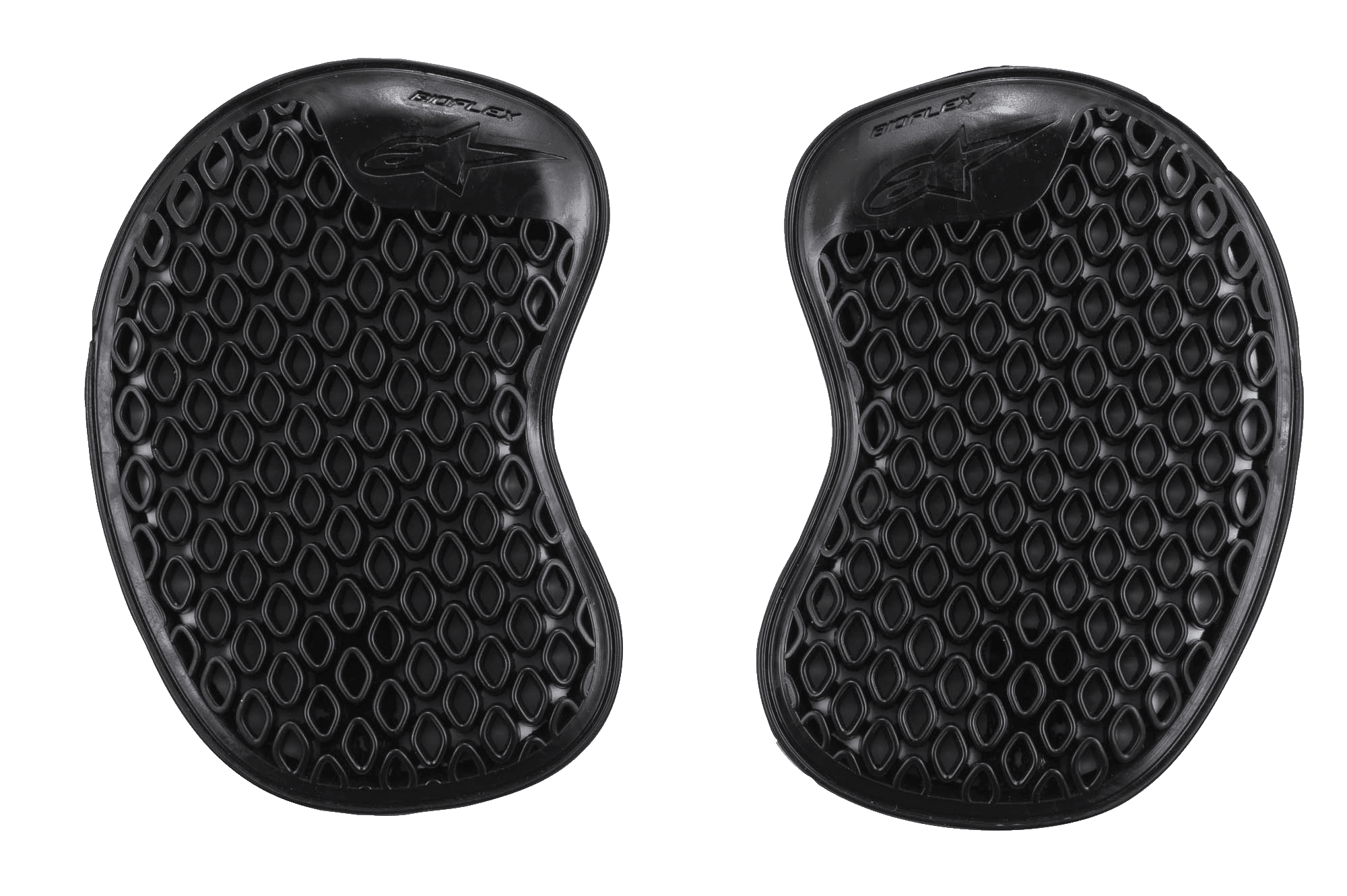 Alpinestars Bioflex hoftebeskyttere, sorte, et par hoftebeskytter-indsatser til motorcykel, ventileret bikubestruktur, slank ergonomisk form for en diskret pasform, adaptive stødbeskyttende puder