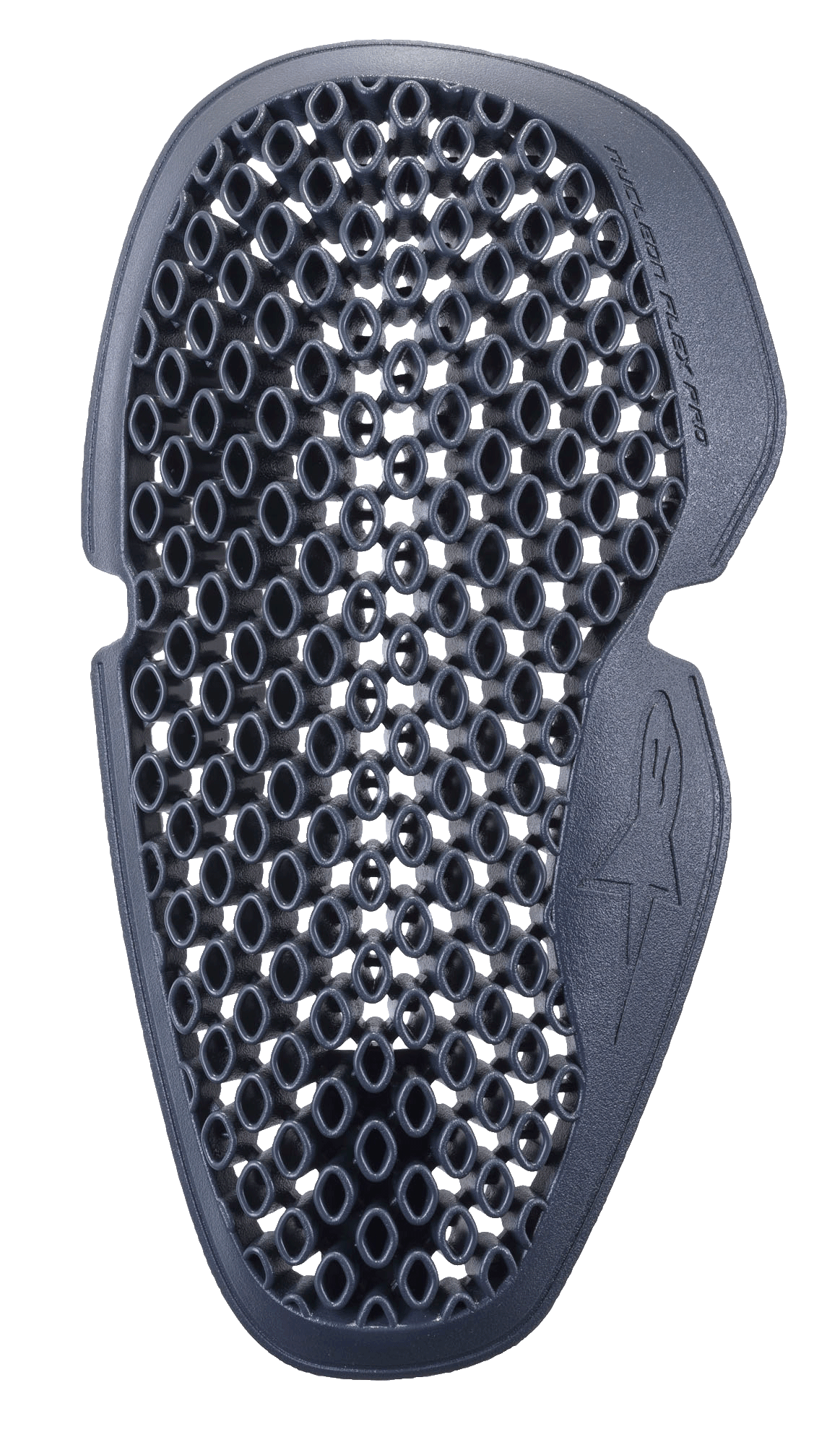 Alpinestars Nucleon Flex Pro albuebeskytter, antracitgrå, honeycomb-ventilationsmønster, kontureret ergonomisk form med præget logo, fleksibel slagbeskyttelsesindsats til motorcykeludstyr