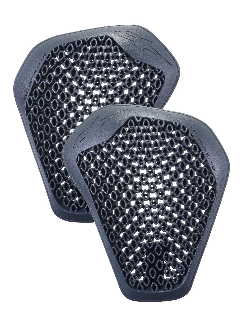 Alpinestars Nucleon Flex Pro skulderbeskyttere, et par antracitgrå indlæg med bikage-cellestruktur, letvægts og ventileret ergonomisk design til motorcykeljakker