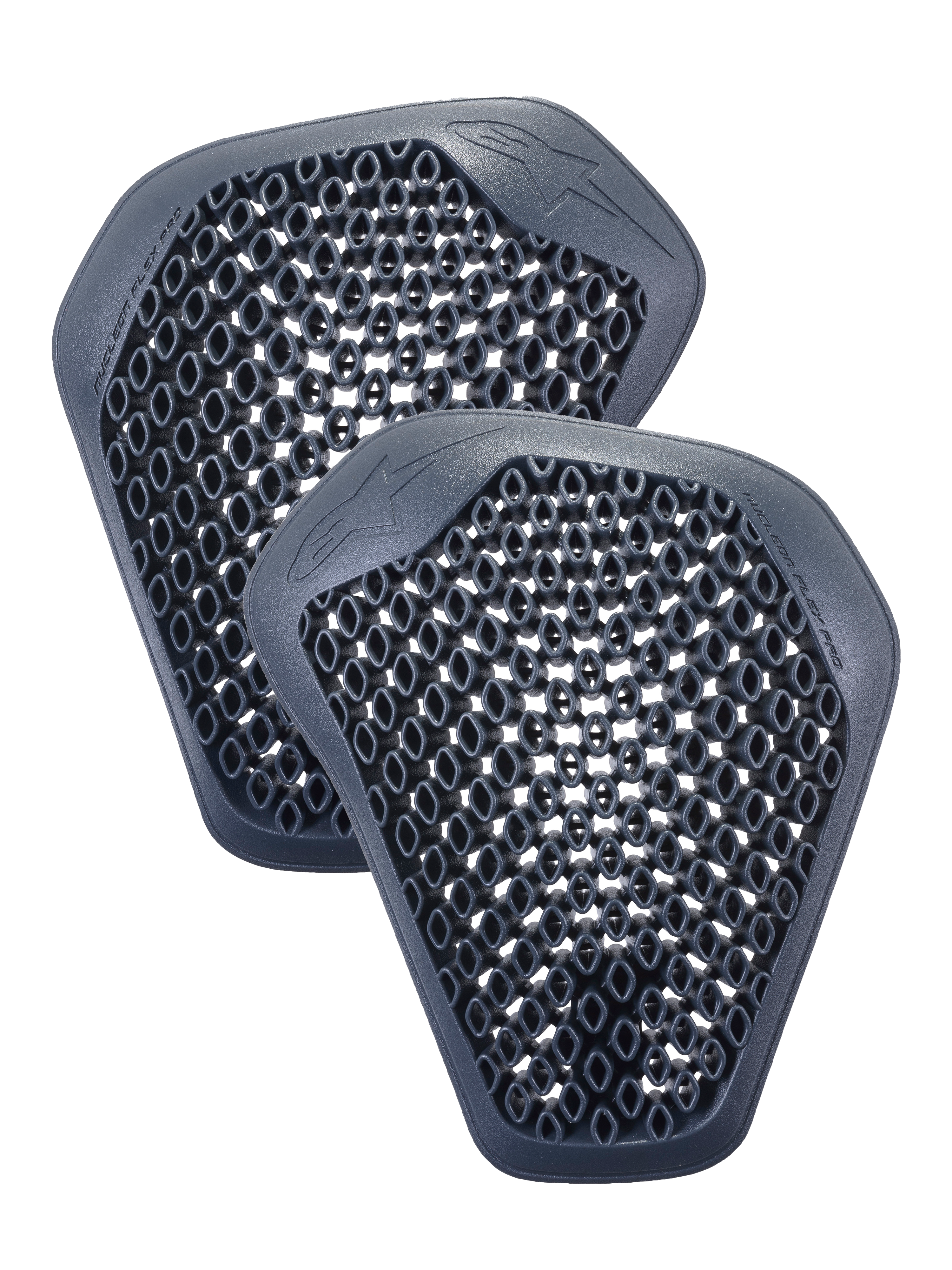 Alpinestars Nucleon Flex Pro skulderbeskyttere, et par antracitgrå indlæg med bikage-cellestruktur, letvægts og ventileret ergonomisk design til motorcykeljakker