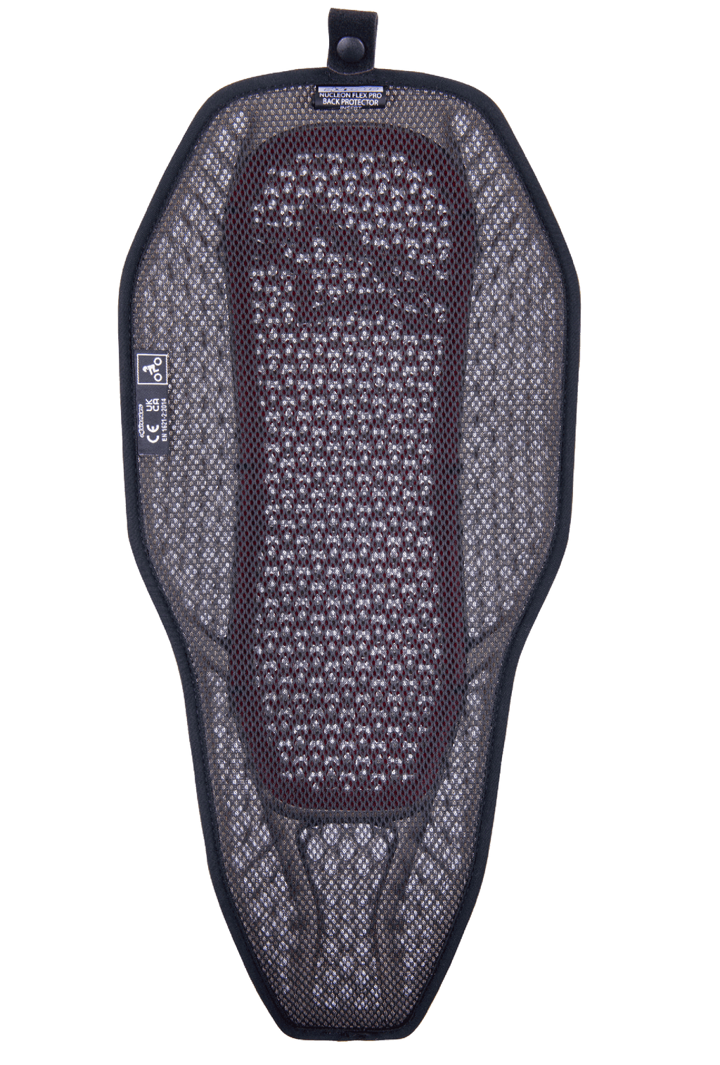Alpinestars Nucleon Flex Proi fuld rygbeskytterindsats, motorcykel rygbeskytter, transparent smoke rød, gråt 3D-mesh-for med synlig rød kerne, højventileret hybrid-design med trykknap til integration i jakke