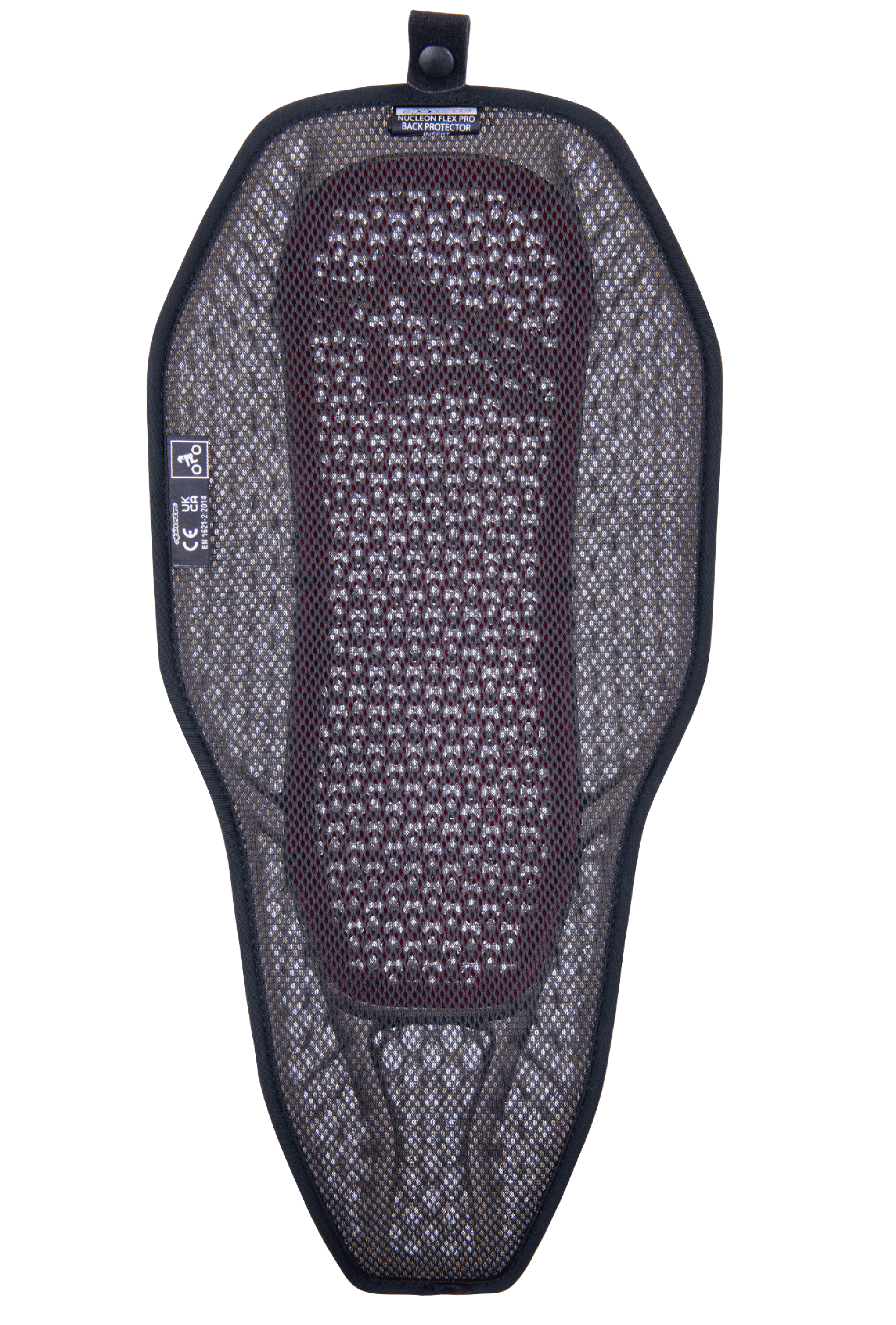 Alpinestars Nucleon Flex Proi fuld rygbeskytterindsats, motorcykel rygbeskytter, transparent smoke rød, gråt 3D-mesh-for med synlig rød kerne, højventileret hybrid-design med trykknap til integration i jakke