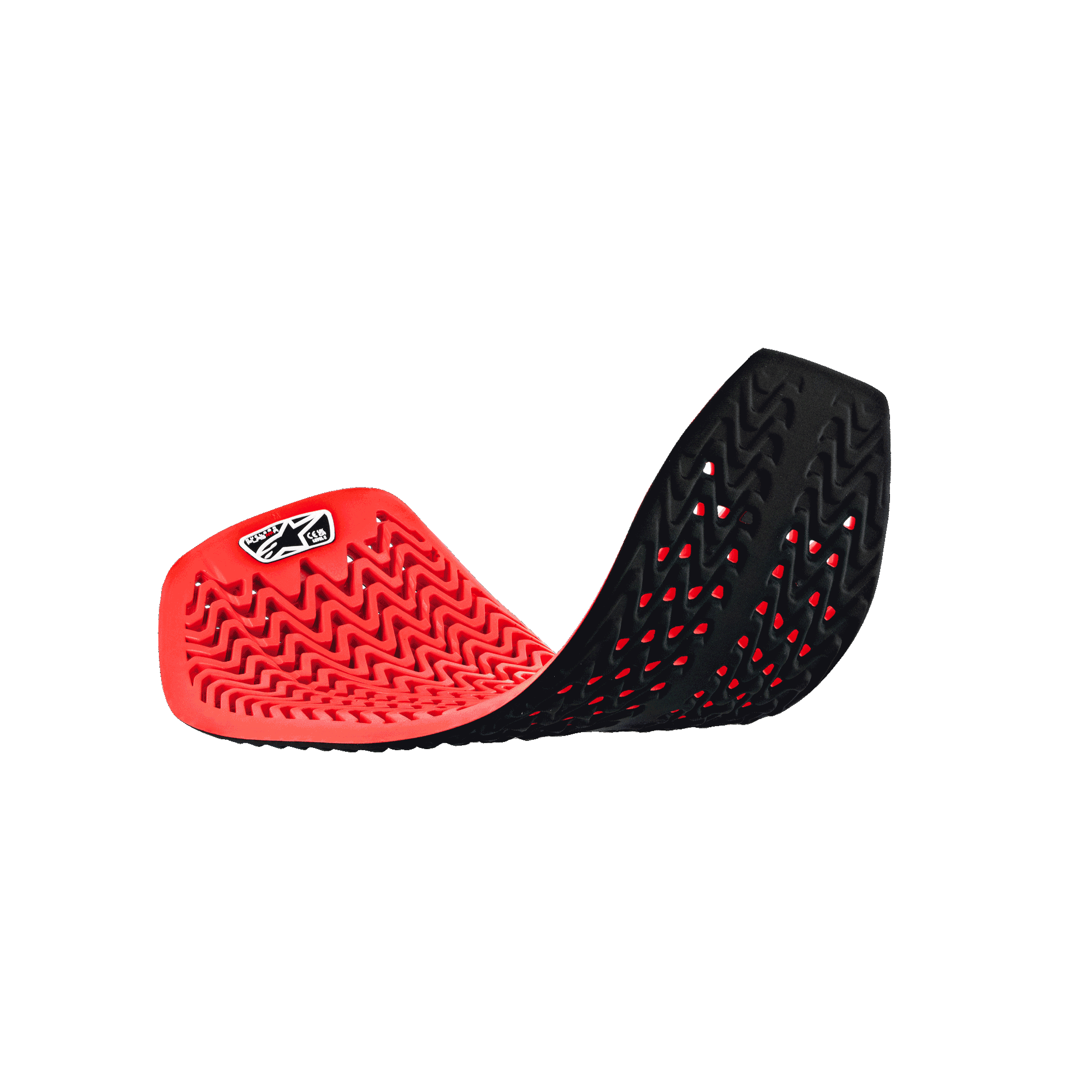 Alpinestars Nucleon Plasma Full Back Protector Insert, rød og sort, fleksibel buet position der viser det cellulære perforerede design, bølget stødabsorberende struktur, åndbart motorcykelbeskyttelsesudstyr