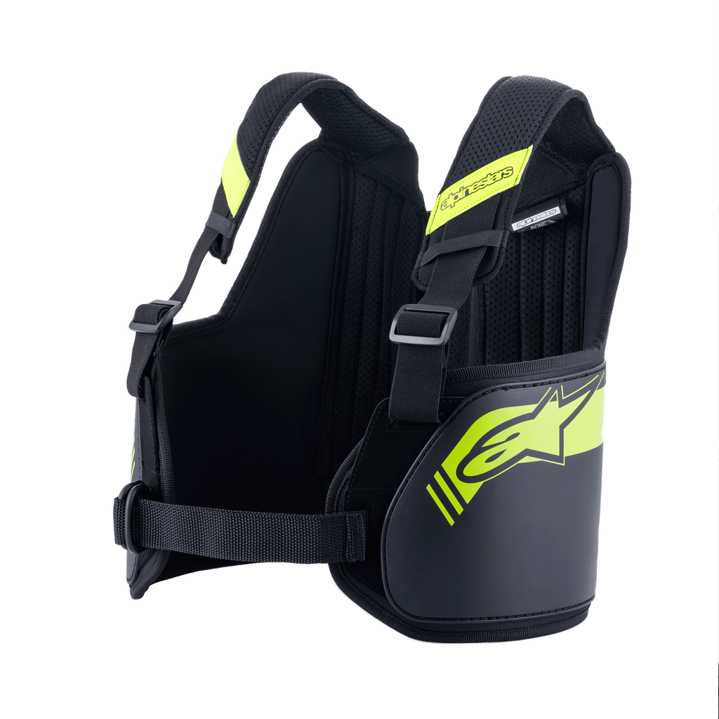 Alpinestars Bionic Rib Support, ribbensbeskytter til karting, sort og gul fluo, med justerbare stropper og centralt brystbælte, åndbart mesh-interiør med polstrede paneler, ergonomisk design til beskyttelse ved gokartkørsel