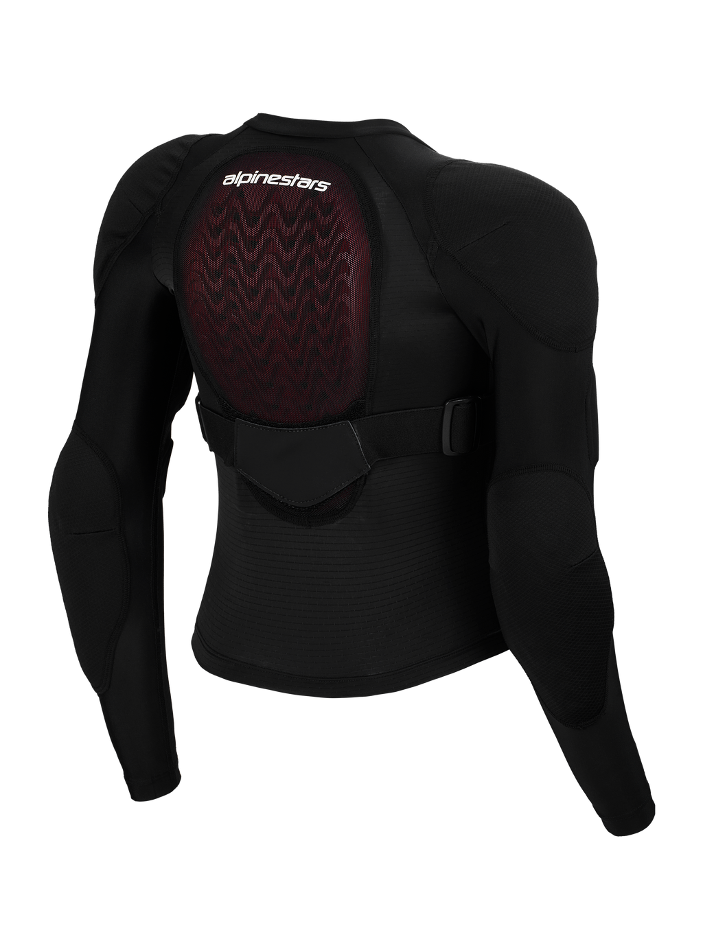 Alpinestars Bionic Plasma LT beskyttelsesjakke til unge, set bagfra, sort mesh med rød Nucleon PLASMA rygbeskytter, integreret skulder- og albuebeskyttelse, justerbar rygrem, beskyttelsesudstyr til motocross