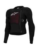 Alpinestars Bionic Plasma LT Youth Protection Jacket, sort og rød, beskyttelsesudstyr til motorcykel, polstrede skuldre og albuer, forskudt lynlås foran, justerbare sidestropper, tekstureret brystpanel med hvidt logo