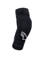 Alpinestars Bionic Plasma Youth knæbeskytter, sort, motocross beskyttelsesudstyr, hvidt Alpinestars-logo og Plasma-branding, 3D mesh-chassis, justerbar rem foroven, ergonomisk kontureret design
