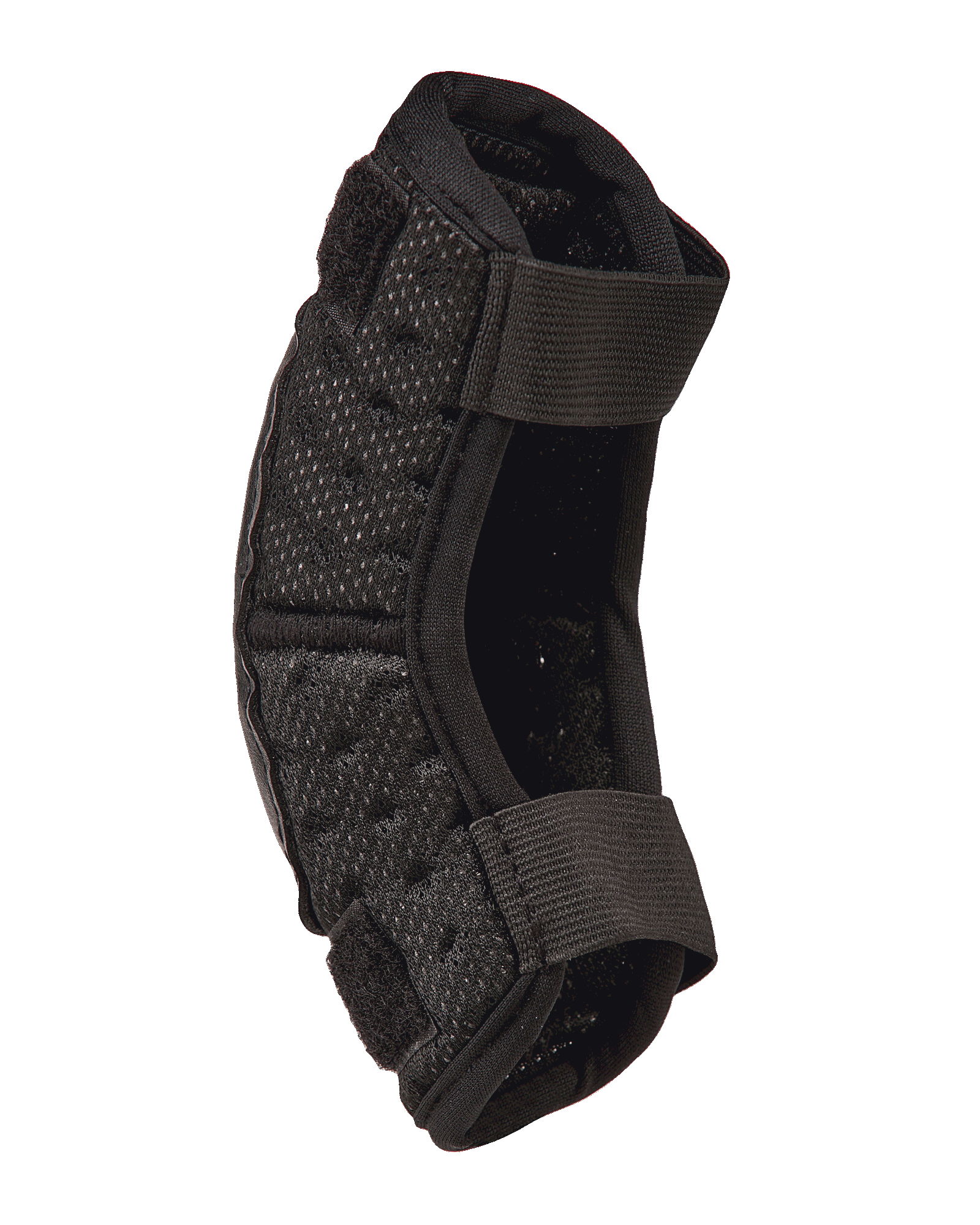 Alpinestars Youth Bionic Action Kickstart albuebeskytter, sort motocross albuebeskytter, profilvisning der viser dobbelte elastiske stropper og fleksibel perforeret polstring, holdbart off-road beskyttelsesudstyr til børn
