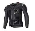Alpinestars Youth Bionic Action V2 beskyttelsesjakke, motocross kropsbeskyttelse, sort med hvide logoer og røde accenter, bikubemønster til ventilation på bryst og skuldre, justerbar taljerem, slidstærk stødbeskyttelse til unge kørere