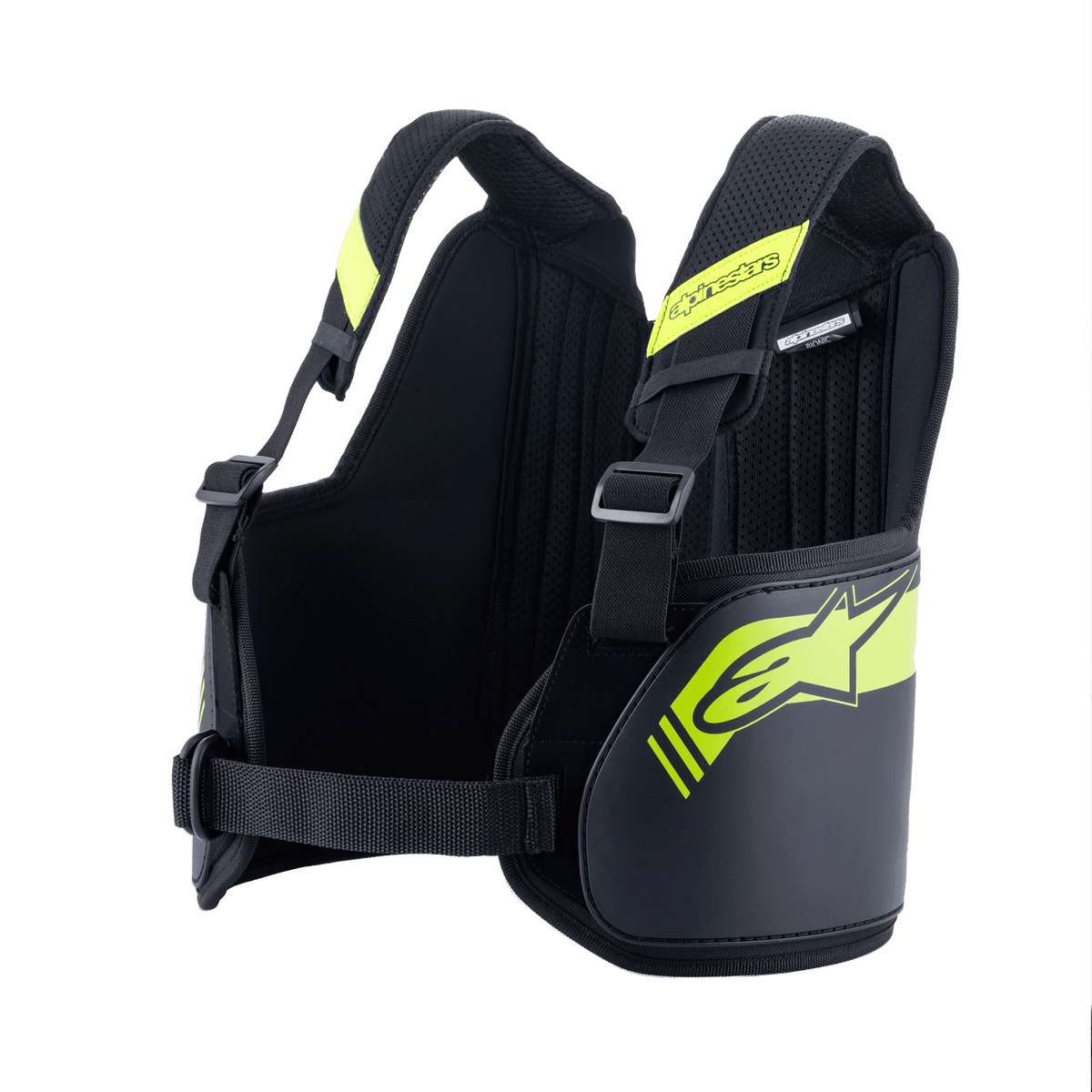 Alpinestars Youth Bionic Rib Support, gokart-ribbensbeskytter, sort og neongul, justerbare skulderstropper og bagpanel, ergonomiske beskyttere med dobbelt densitet og glasfiberkerne, åndbart 3D-mesh-for, sikkerhedsudstyr til gokart til unge
