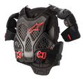 Alpinestars A-6 brystbeskytter, motocross kropsbeskyttelse, sort antracit og rød, honeycomb Cell-teknologiplader, rødt Alpinestars-logo, justerbare røde quick-release-spænder, aftagelige skulderbeskyttere