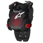 Alpinestars A-1 Pro brystbeskytter, antracitsort og rød, perforeret åndbart design med hvidt logo, justerbare remme med røde spænder, sekskantet ventilationsmønster, letvægtsbeskyttelse til motocross og off-road kørsel