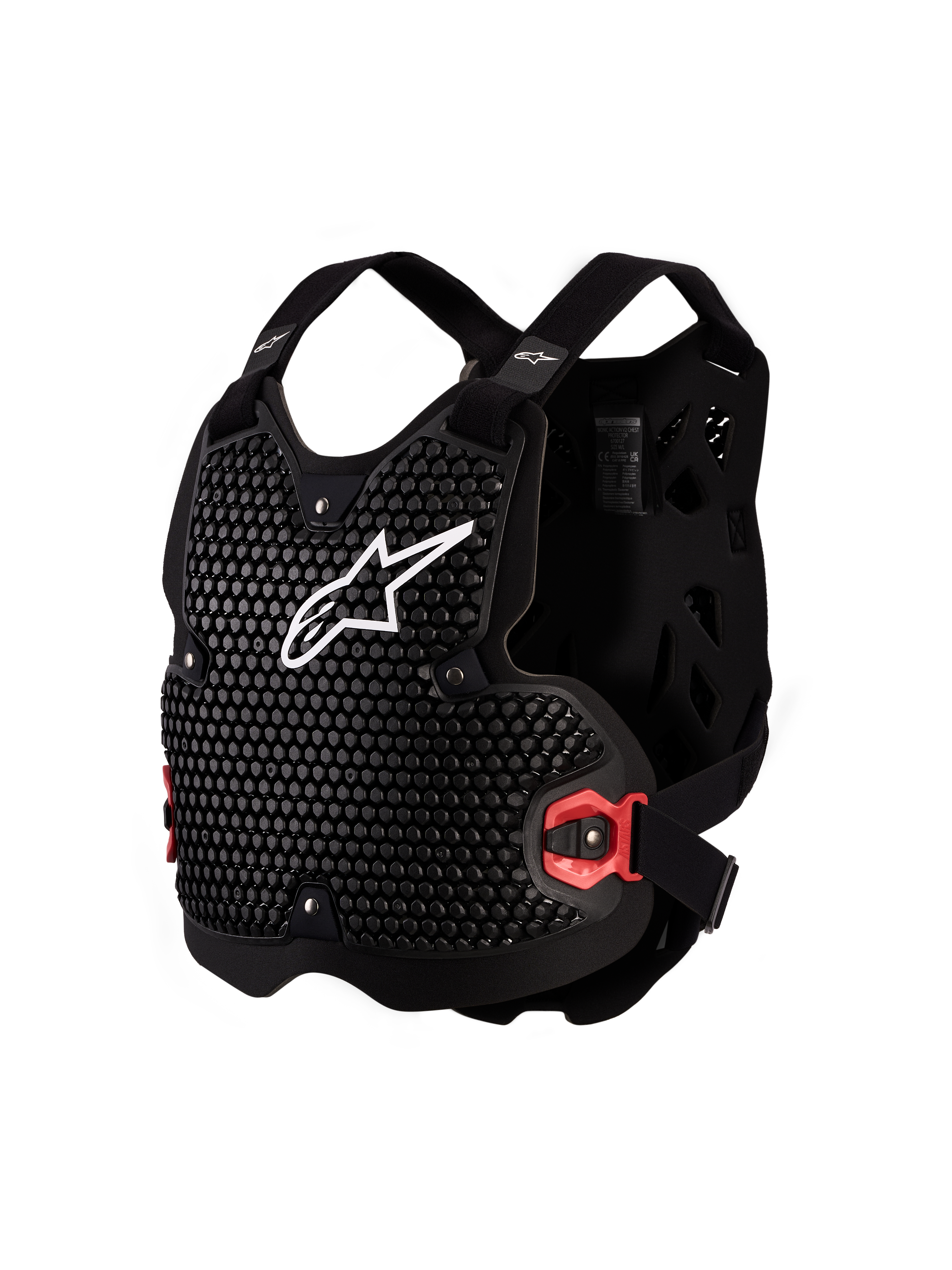 Alpinestars Bionic Action V2 Chest Protector, Black and White MX armor, CE Level 1 certified with A-Morph technology.