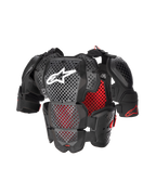 Alpinestars A-10 V2 fuldlængde brystbeskytter, motocross kropsbeskyttelse, antracit sort og rød, med perforerede bryst- og skulderplader samt rød bikubeforing