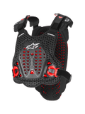Alpinestars A-5 Plasma brystbeskytter, motocross kropsbeskyttelse, sort og rød, perforeret 3D-mesh med Nucleon Plasma-materiale, vinklede beskyttelsespaneler, justerbare stropper, hvidt logo, CE-certificeret sikkerhedsudstyr