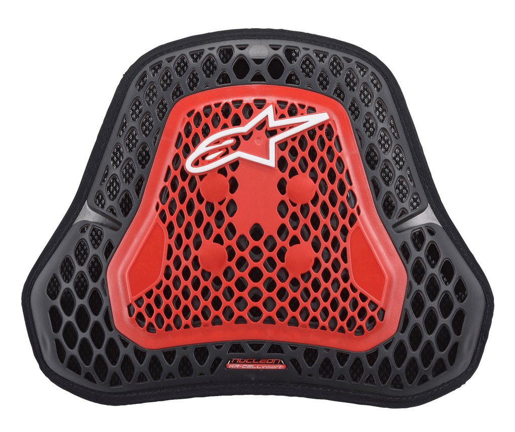 Alpinestars Nucleon KR Cell Cir brystbeskytter, motorcykel brystbeskytter, gennemsigtig smoke-rød og sort, honeycomb CELL-struktur, hvidt Alpinestars-logo, letvægts ventileret brystbeskyttelse