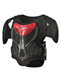 Alpinestars Youth A-5 S Body Armour, brystbeskyttelse til motocross, sort og rød, hexagonal mesh-design, polstrede skuldre, letvægtsbeskyttelse til unge kørere