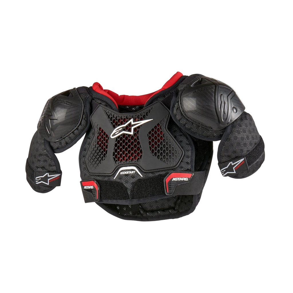 Alpinestars Bionic Action Kickstart brystbeskytter til ungdom, sort og rød ventileret kropsbeskytter med TPR-beskyttelse.